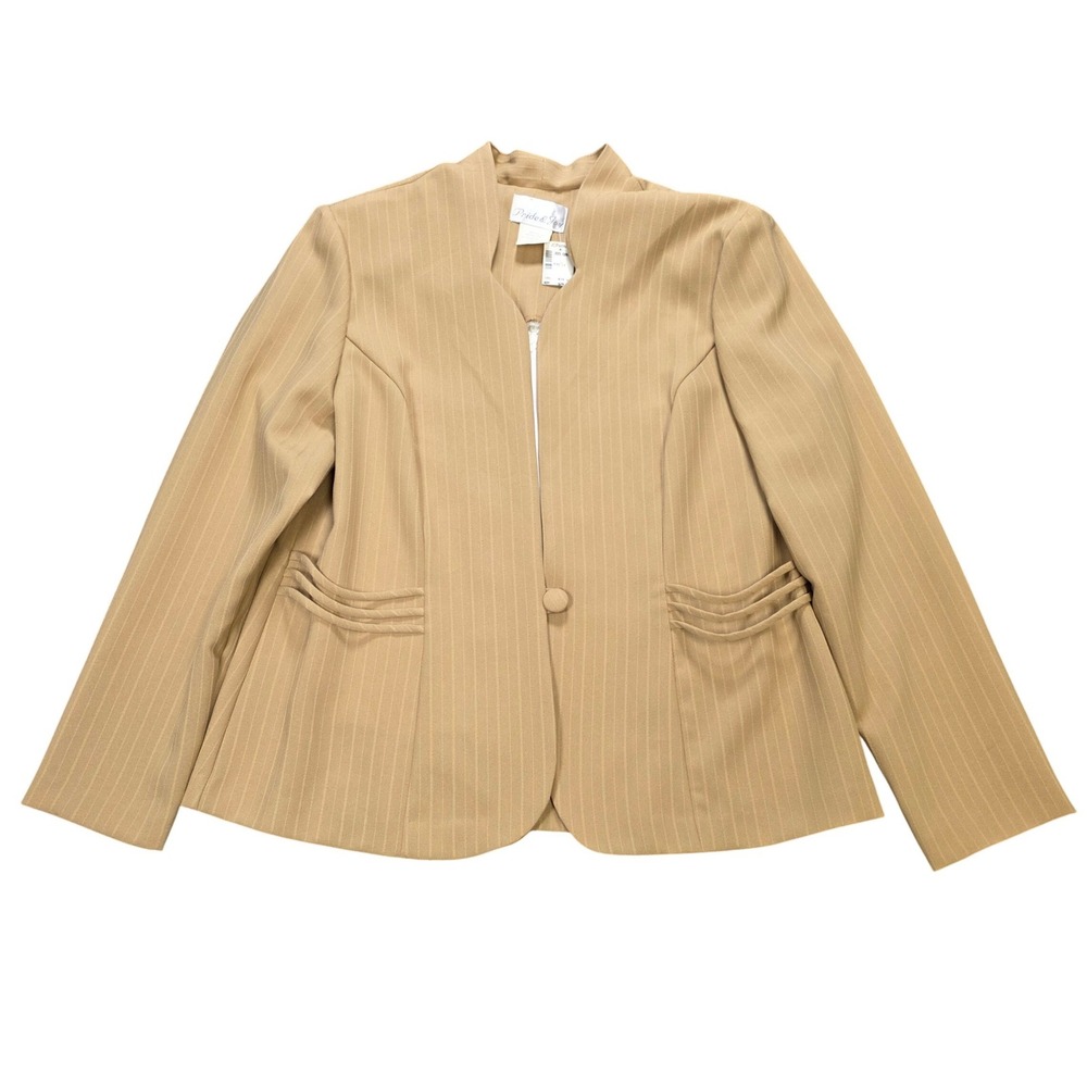 VTG Pride & Joy Blazer and Lace Camisole Set Women's Size 18 Tan Pinstripe NWT
